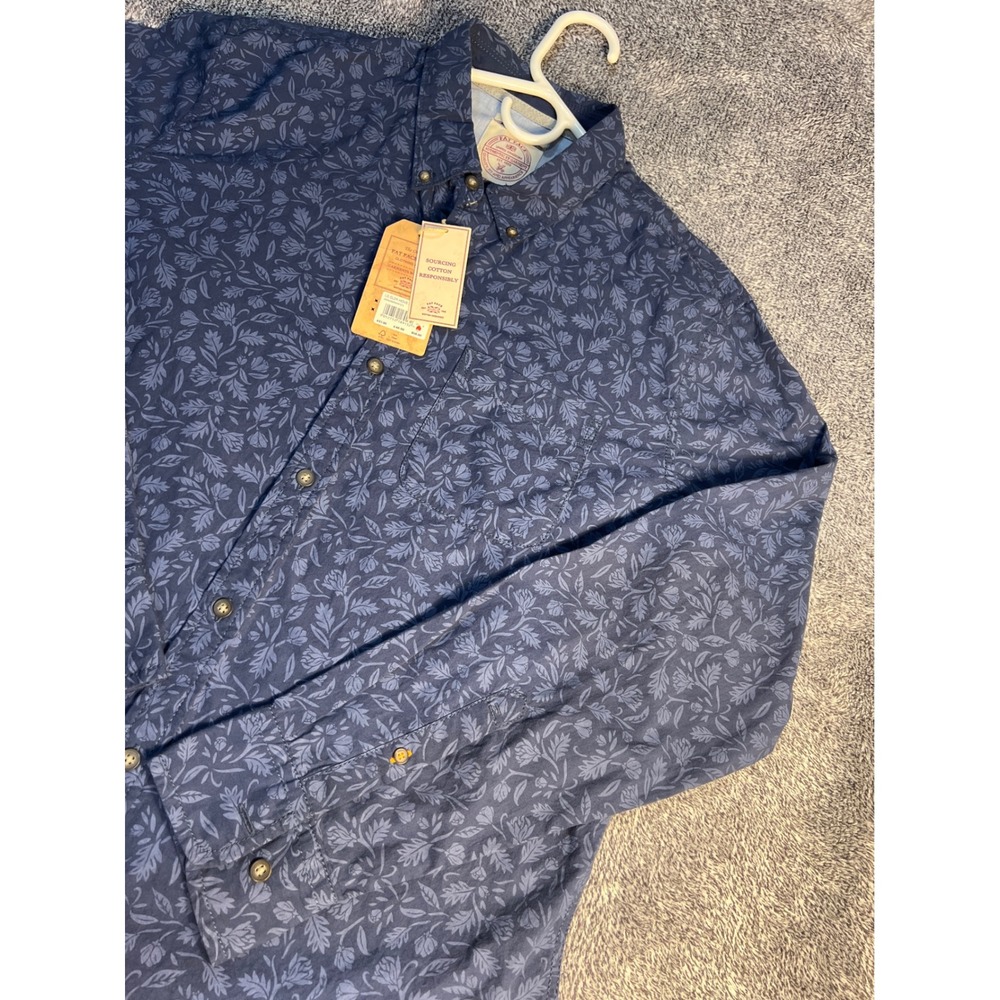 Fat Face Mens Slim Stretch Floral Leaf Button Down Shirt Navy Blue Large NWT